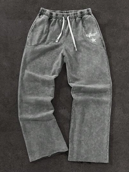 Men's Letter Print Drawstring Waist Pocket Loose Fit Casual Sweatpants
