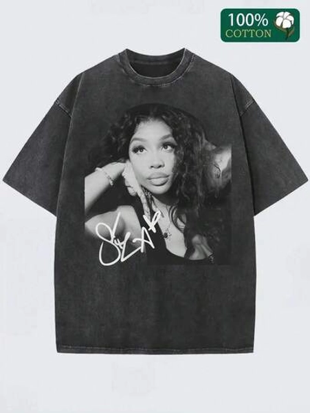 230g Washed, Curly-Haired Ladies Printed T-Shirts, High-Quality Batik Cotton Vintage Fashion Brand T-Shirts, Beach Essential, Men's Summer T-Shirts, Holiday Gifts, Perfect Gifts.