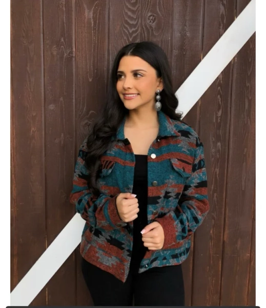 ” Eliana ” Aztec Jacket With Pockets ( Jade Rust ) – Ale Accessories
