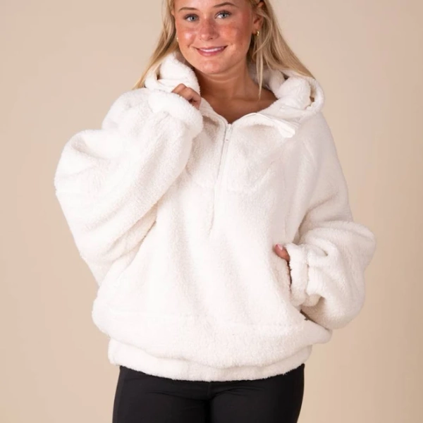 Rae Mode Sherpa Hooded Quarter Zip Pullover