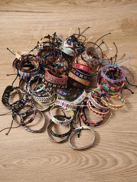 1 Set 12pcs/Pack Random Color Braided Rope Bracelets, Boho Style Handmade Wristbands For Men And Women, Christmas Gift