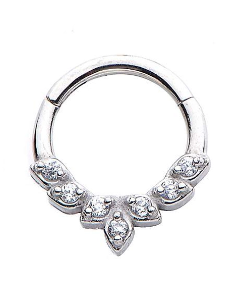CZ Silvertone Leaf Hinged Septum Ring