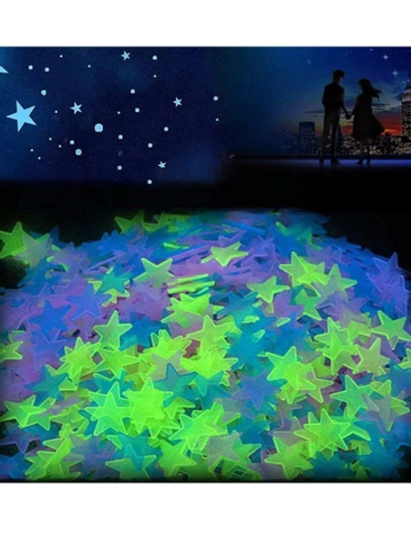 100pcs 3cm Luminous Glow-In-The-Dark Stars Wall Stickers, 3D Realistic Shine, Solid Color And Mixed Colors