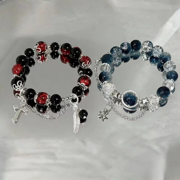 Unisex 2pcs Beaded Bracelet / Cross Feather Pendant Dark Punk / Galaxy Star Sweet and Fresh / Gift Jewelry