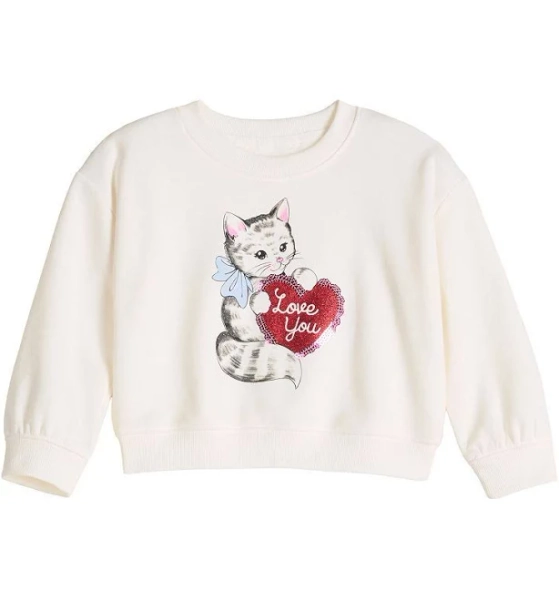 Girls 4-12 Jumping Beans Embellished Cat Graphic Crewneck Sweatshirt, Girl's, Size: 6, Ivory Kitty Heart
