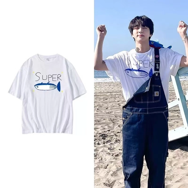BTS Jin Korea Super Tuna Printed Top Summer Cotton Short Sleeve T-shirts I Z10