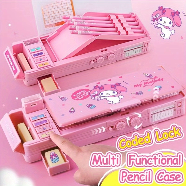 Authorized by Sanrio, This Large-Capacity Melody Pencil Case Features a Multifunctional Design with a Coded Lock, Perfect As a New Term Gift for Students.