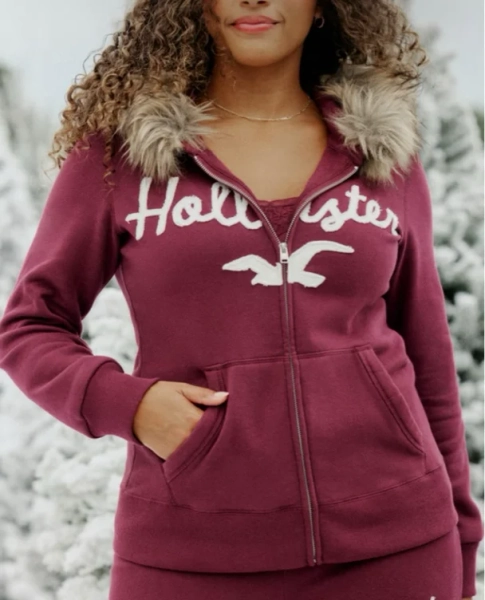 Faux Fur Trim Zip-Up Hoodie