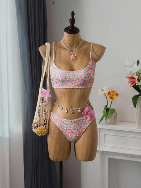 Bellisia Summer Beach Women Vacation Floral Print Simple Fashion Bikini Set With Separated Swimwear