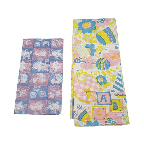 Vintage 70s 80s Baby Shower Gift Wrap Tissue Paper Pastel Bears Toys