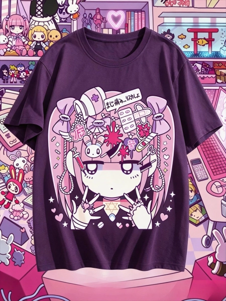 Menhera Nurse Girl T-Shirt | Yami Kawaii Clothes, Pastel Goth, Harajuku Clothing, Kawaii Goth, Creepy Cute, Anime Tee