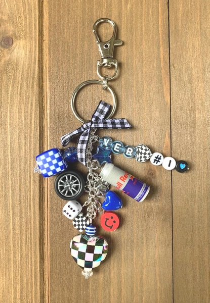 F1 Formula One Max Verstappen #1 Checkered Heart Inspired Bag Charm Key Chain MV1 Motor Sport Race Fans Grand Prix