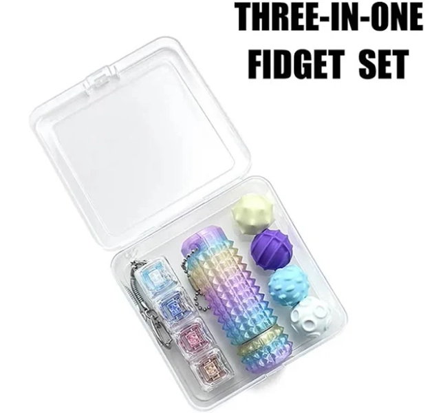 3-IN-one Fidget Toys,Macaron Set,Fidget Keychain Keyboard,Pain Fidget-3D Printed Spiky Grippie Stim Keychain,Stress-Relieving Magnetic Balls,EDC Poker