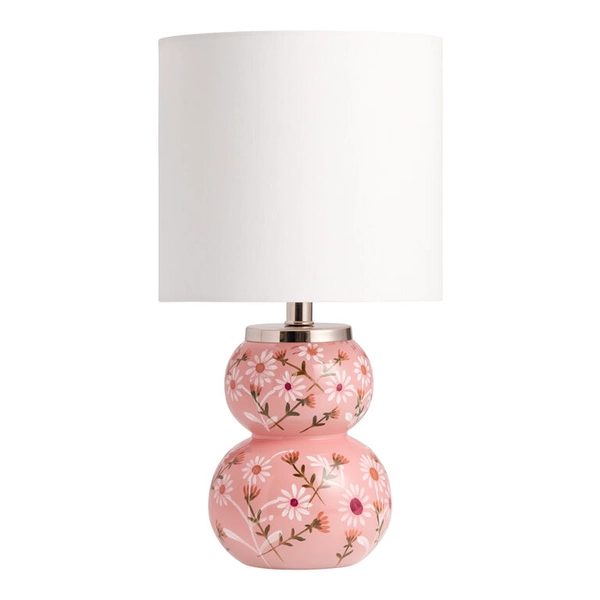 Pink Blown Glass Hand Painted Floral Accent Lamp