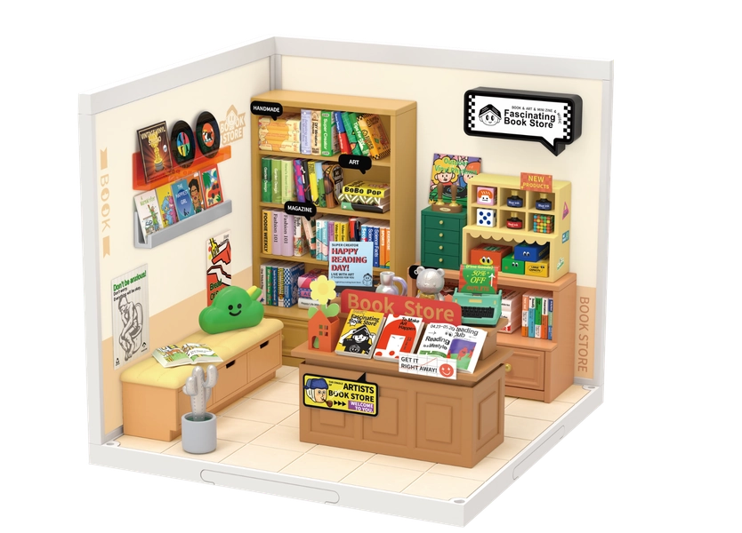 Rolife Fascinating Book Store Plastic DIY Miniature Dollhouse Kit