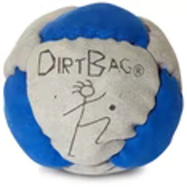 DirtBag Classic Footbag - Blue & Black Suede Hacky Sack - Slow Speed Control for Beginners & Freestyle - Embroidered Design