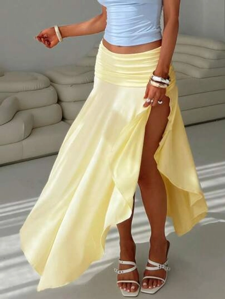 Women's Elegant Ruffle High Waist Flowy Mid-Length Skirt, Summer