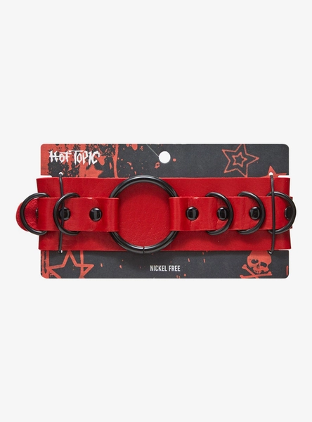 Red Faux Leather O-Ring Choker