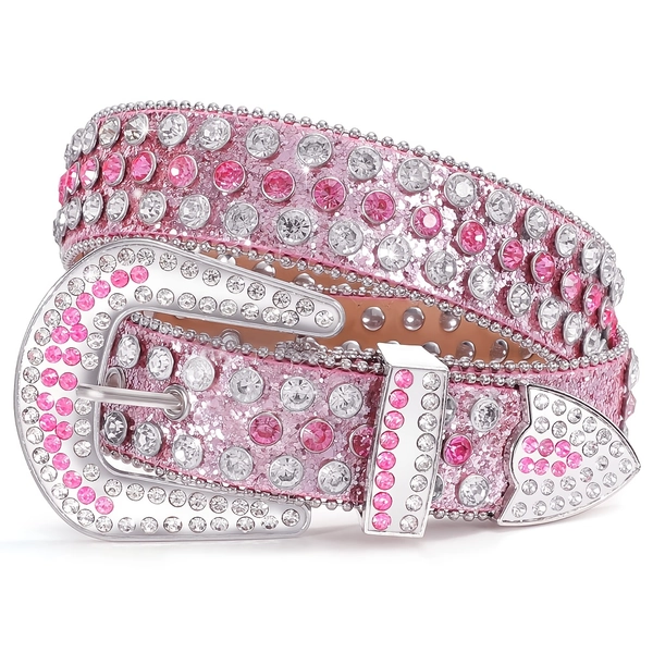 1pc SUOSDEY Trendy Rhinestone Ribbon Denim Belt | Western Cowboy Design, Made with Copper Alloy Buckle, Faux Leather, Embossed Pattern, Casual Plus Size for Easter