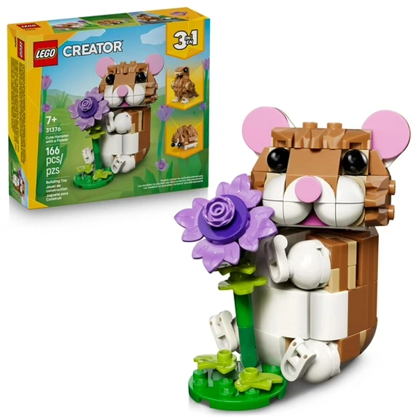 LEGO Creator 3 in 1 Cute Hamster with a Flower - Building Toy for Girls & Boys, Ages 7+ - Birthday Gift for Kids & Animal Lovers - Build a Hamster, Hedgehog or Eagle - 31376