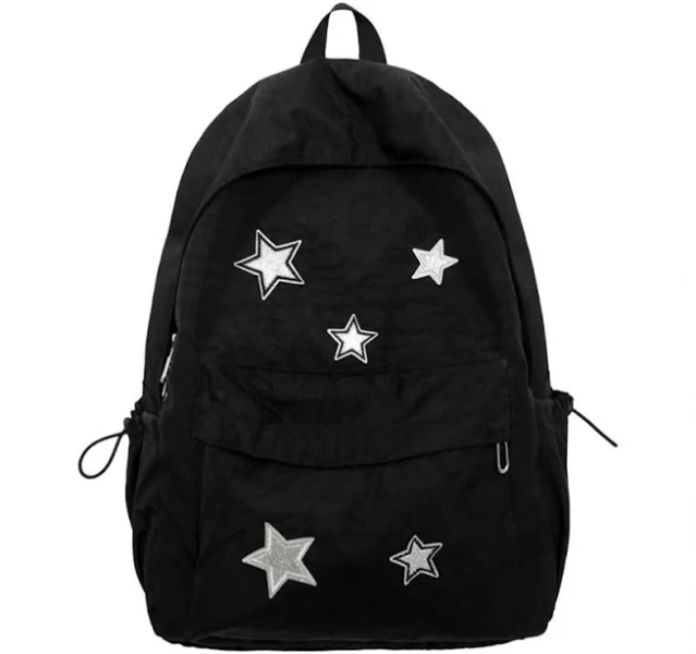 MININAI Cute Y2K Aesthetic Backpack Stars Pattern Preppy Backpack Laptop Backpack Back to College Supplies (Black,One Size)