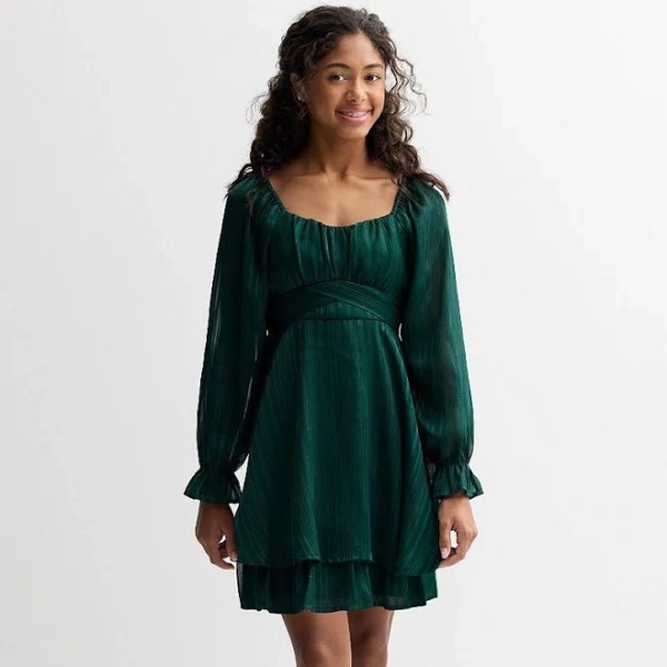 Inspired Hearts Crossover Waist Long Sleeve Dress