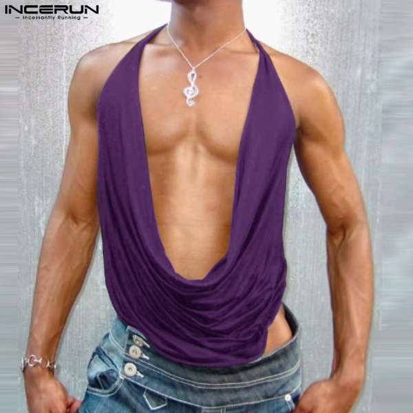 Sexy Stylish Style Tops INCERUN New Mens Backless Swing Neck Design Vests Casual Streetwear Solid All-match Sleeveless Tank Tops - AliExpress 