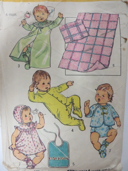 Vtg 70's Simplicity 5434 BABY INFANT LAYETTE Sewing Sewing Pattern 6 MOS. 13-18
