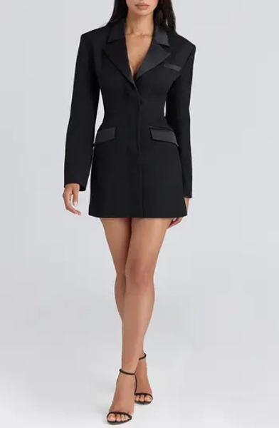 Ellis Satin Trim Long Sleeve Blazer Dress