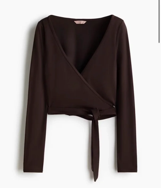Brushed Jersey Wrap Top Dark Brown