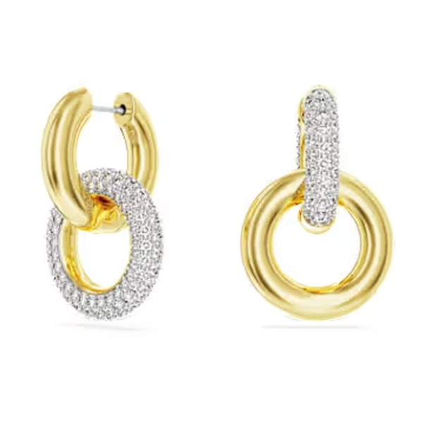 Anneaux d'oreilles Dextera, Design asymétrique, Boucle entrelacée, Blanches, Placage de ton or