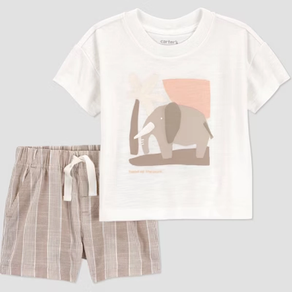 Carter's Just One You® Baby Boys' 2pc Elephant Graphic T-Shirt and Shorts Set - Tan 18M
