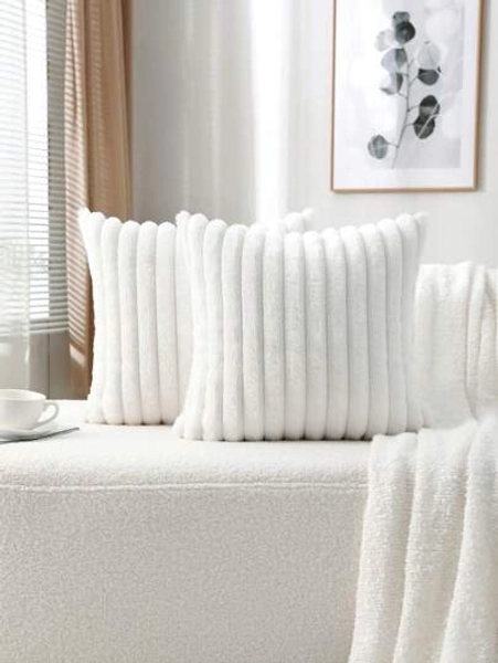 1pc White Plush Pillowcase, Square Cushion Cover, Holiday Home Pillow Decor, Soft And Comfortable Fluffy Fabric, Modern Sofa Decoration, Suitable For Home, Bedroom, Dorm Use, No Pillow Core Christmas For Holiday Gift Giving