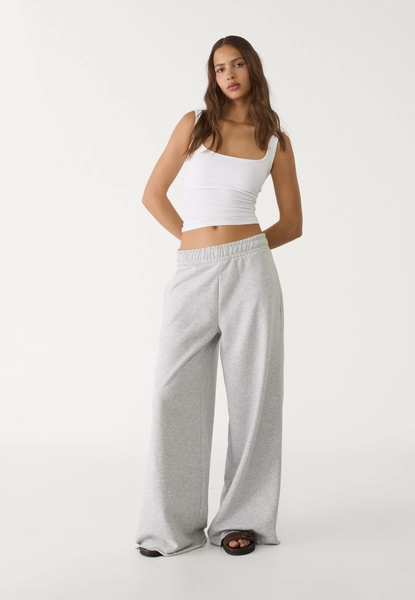 Wide-leg plush trousers with trim detail