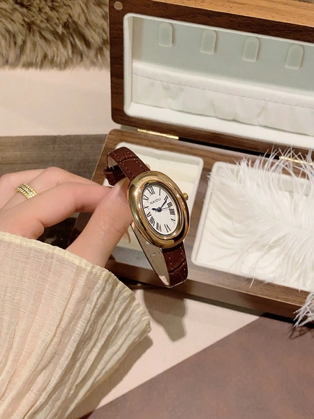 1 pezzo Orologio da polso da donna con numeri romani ovali, elegante e casual, adatto per uso quotidiano
