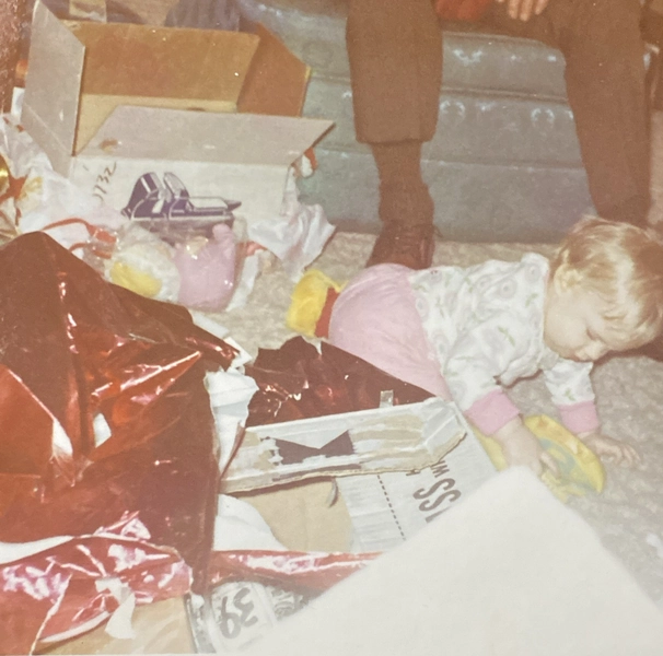 1970s Cute Adorable Young Little Girl Playing with Toys Christmas Photo P21c8