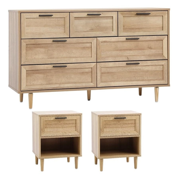 Oikiture 7 Chest of Drawers and 2 Bedside Tables Nightstands Bedroom Set
