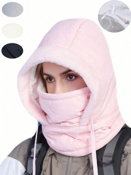 1 Pc Black & Pink Waterproof Balaclava Ski 3-In-1 Mask, Warm Wool Windproof Face Mask For Men & Women In Cold Weather, Warm Face Mask Cap