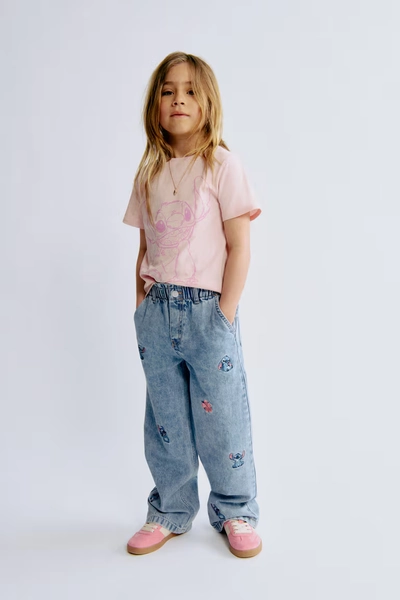Wide-Leg Jeans with Motif - Denim blue/Lilo & Stitch