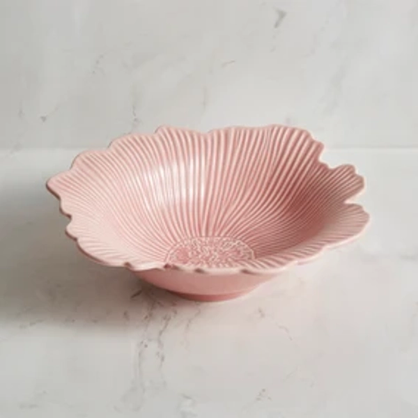 Embossed Floral Reactive Glaze Stoneware Serving Bowl