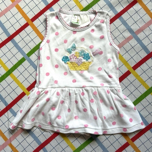 Vintage 80s Woodies Baby Romper Dress White Pink Polka Dot Embroidery Toddler