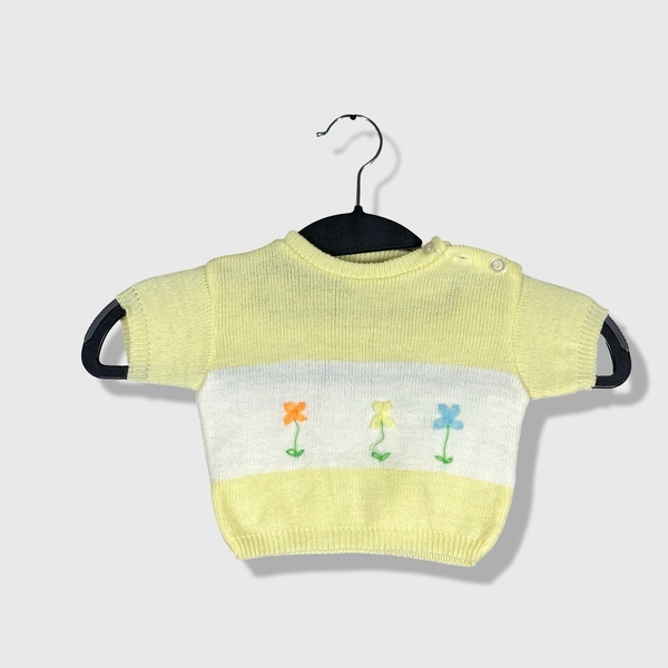 Soft Spun Knit Sweater Baby 0-3 Months Yellow White Floral Vintage 80s Coquette