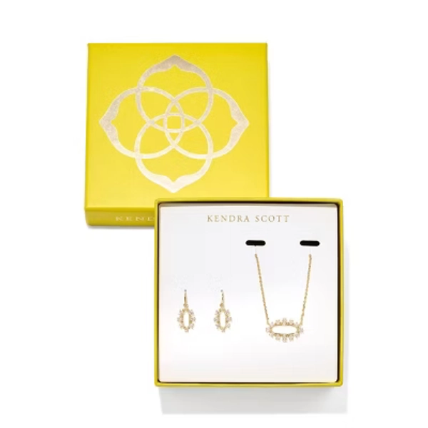 Kendra Scott Crystal Framed Eva Pendant and Emma Huggie Earring Set 2pc - Gold