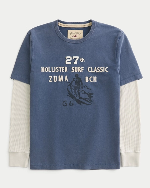 Layered Long-Sleeve Surf Logo Graphic Tee