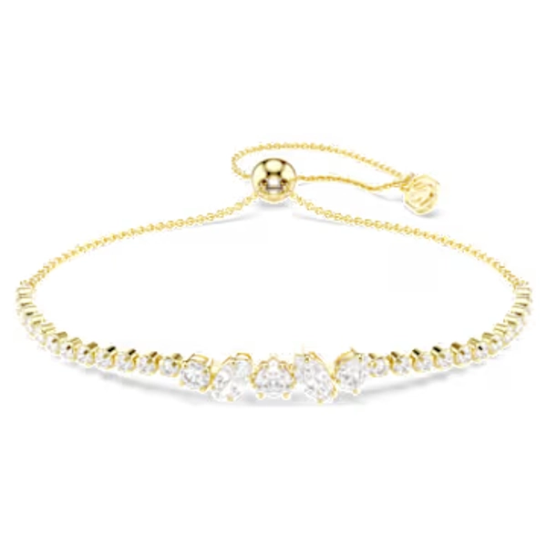 Mesmera bracelet, Mixed cuts, White, 18K gold finish