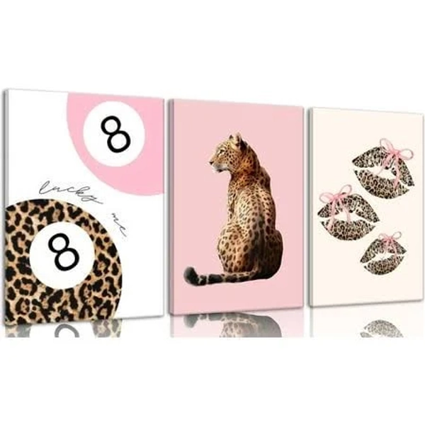 Hieng Pink Cheetah Leopard Bow Print Wall Art