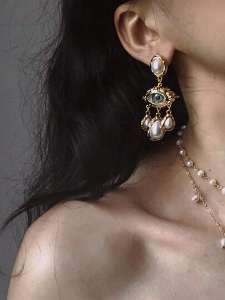 1 Pair Unique Fashion Exaggerated Demon Eye Pearl Tassel Dangle Earrings, Suitable For Ladies Daily Wear, Wedding, Date, Vacation, Halloween Party, Christmas, New Year, Valentine's Day, Mother's Day Gift,Mom,Mother,Mother's Day,Gift