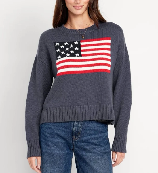 Old Navy Women's Crew-Neck Flag- Graphic Sweater