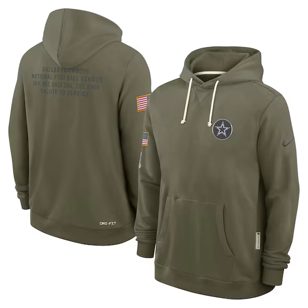 Men's Nike Olive Dallas Cowboys 2025 Salute to Service Sideline Standard Issue Dri-FIT Hoodie