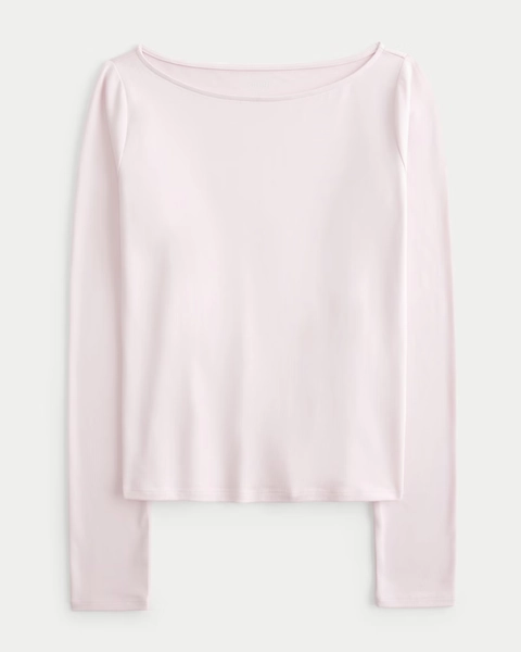 Long-Sleeve Seamless Fabric Slash-Neck Top